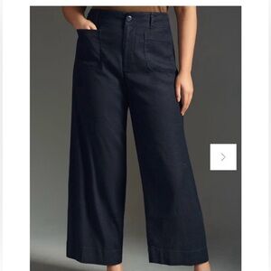 Maeve Colette Navy Blue Linen Cropped Pant Wide-Leg Size 18w